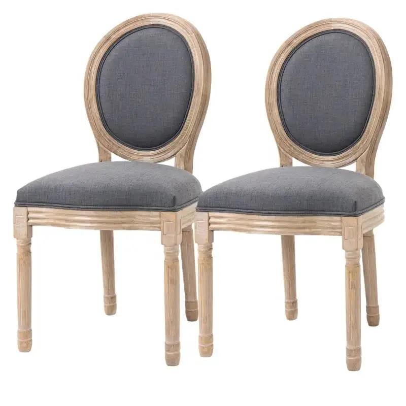 Set of 2 Vintage Upholstered Armless Curved Back Dining Chairs Grey Wash by HomePacific