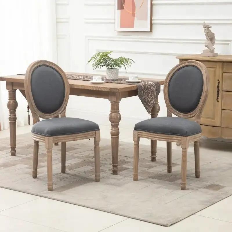Set of 2 Vintage Upholstered Armless Curved Back Dining Chairs Grey Wash by HomePacific