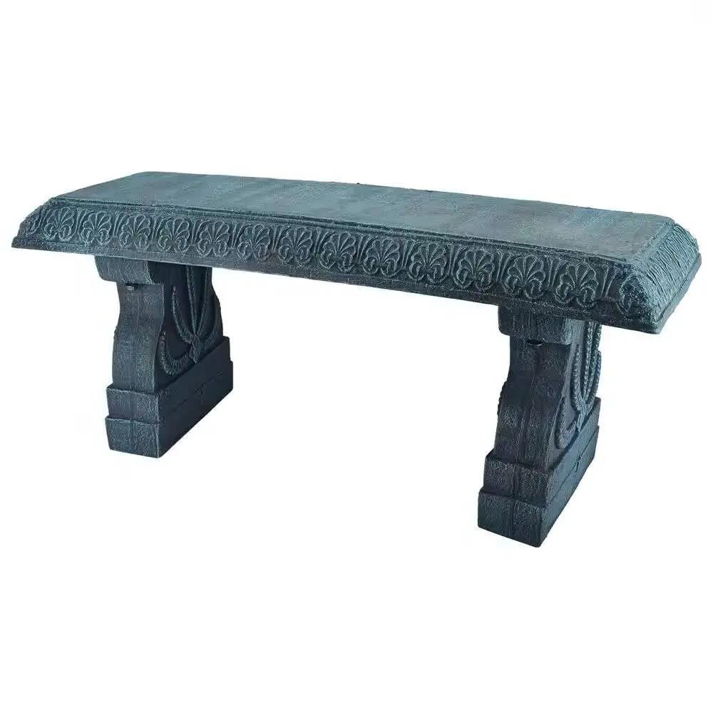 Black Fiber-Clay Resin Outdoor Garden Bench in Stone Finish by HomePacific