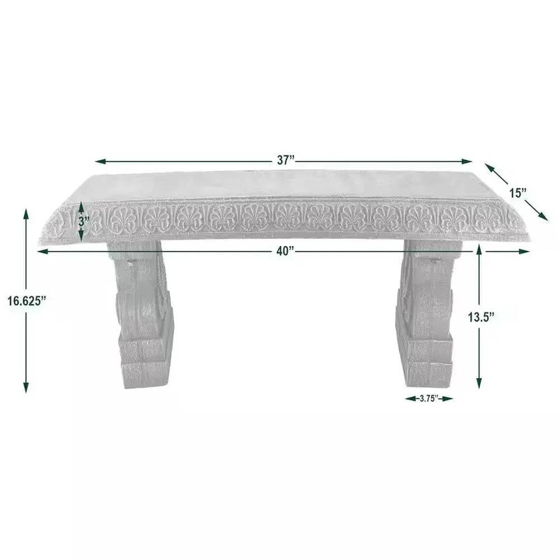 Black Fiber-Clay Resin Outdoor Garden Bench in Stone Finish by HomePacific