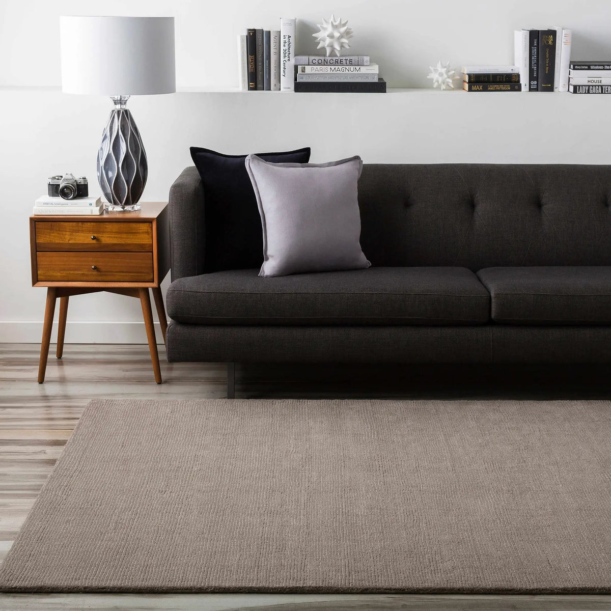 Brockton Solid Gray Wool Rug, installed in a room 2