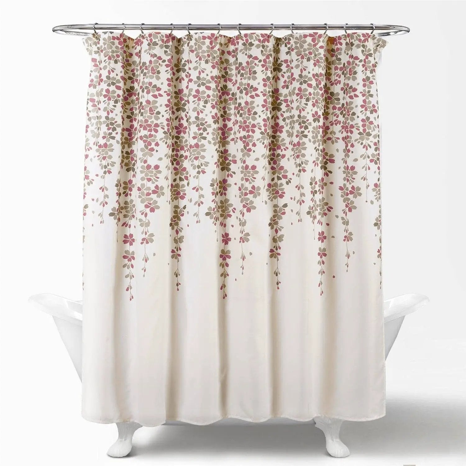 72-inch Tan Purple Grey Floral Flowers Shower Curtain by HomePacific