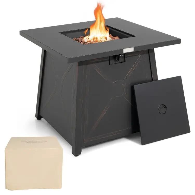 50,000 BTU Black Steel Square Portable LP Gas Propane Fire Pit Table by HomePacific