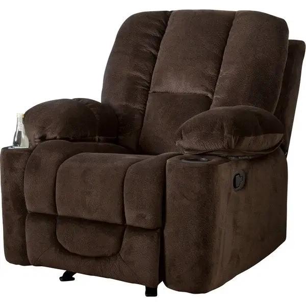 Traditional Upholstered Manual Reclining Sofa Chair w/ 2 Cup Holders and Footrest Brown by HomePacific