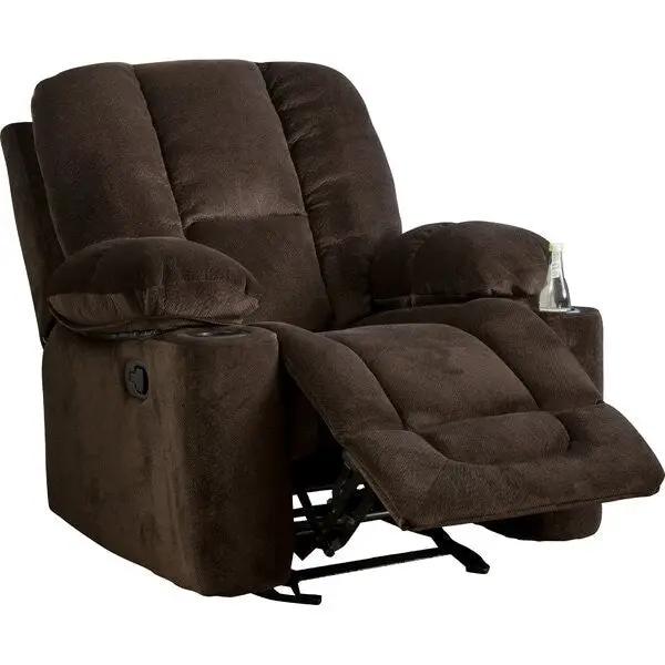Traditional Upholstered Manual Reclining Sofa Chair w/ 2 Cup Holders and Footrest Brown by HomePacific