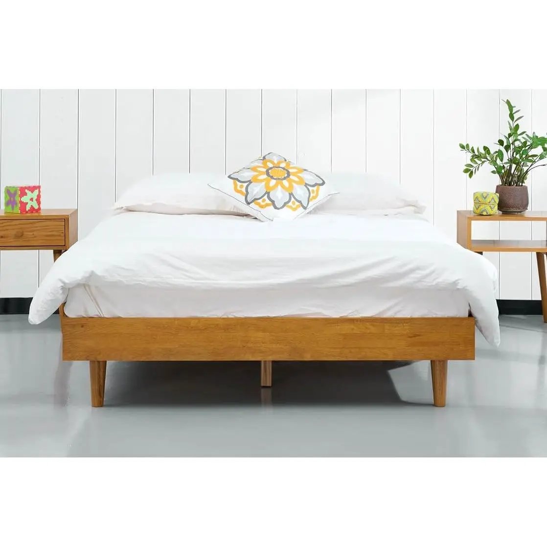 Full size Mid-Century Modern Platform Bed Frame in Light Wood Finish by HomePacific
