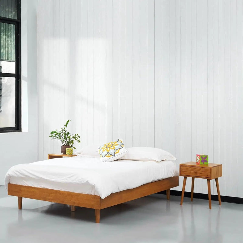 Full size Mid-Century Modern Platform Bed Frame in Light Wood Finish by HomePacific