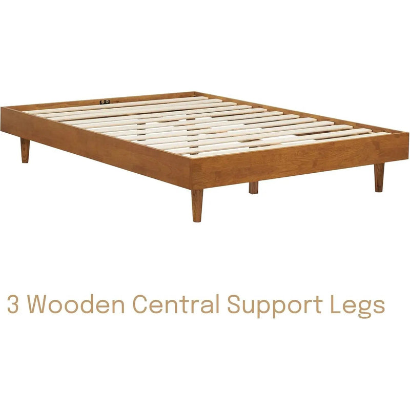 Full size Mid-Century Modern Platform Bed Frame in Light Wood Finish by HomePacific