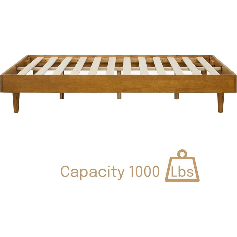 Full size Mid-Century Modern Platform Bed Frame in Light Wood Finish by HomePacific