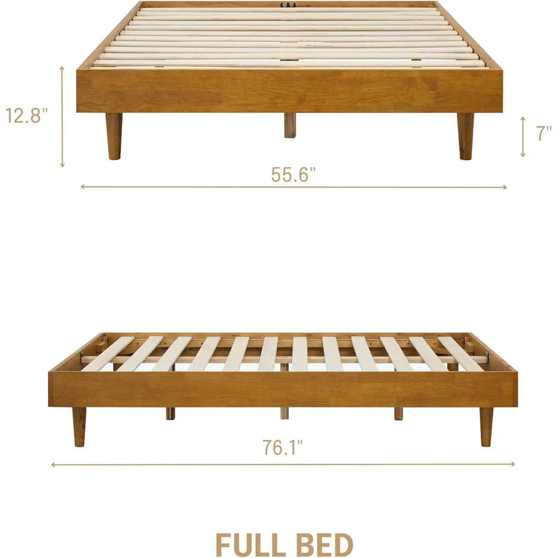 Full size Mid-Century Modern Platform Bed Frame in Light Wood Finish by HomePacific