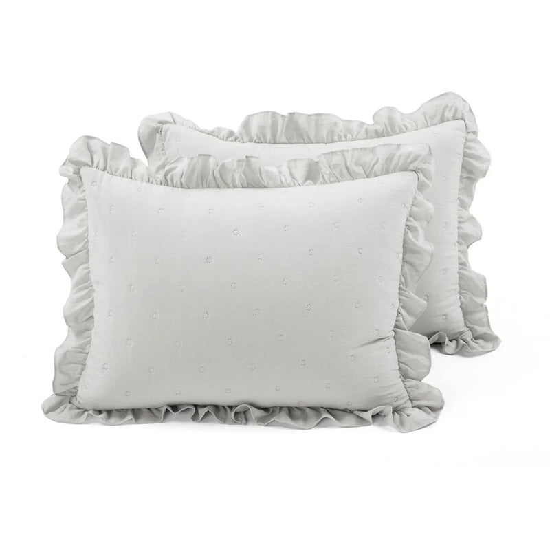 King Size Lightweight Grey Ruffle Reversible Oversized 3 Piece Quilt Set by HomePacific