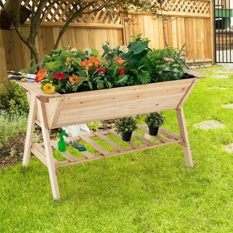 Farmhouse 2 Tier Large Outdoor Natural Wooden 5-ft Raised Garden Bed Planter Box by HomePacific