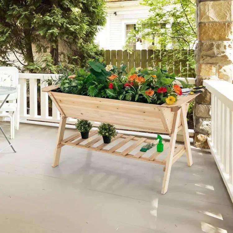 Farmhouse 2 Tier Large Outdoor Natural Wooden 5-ft Raised Garden Bed Planter Box by HomePacific