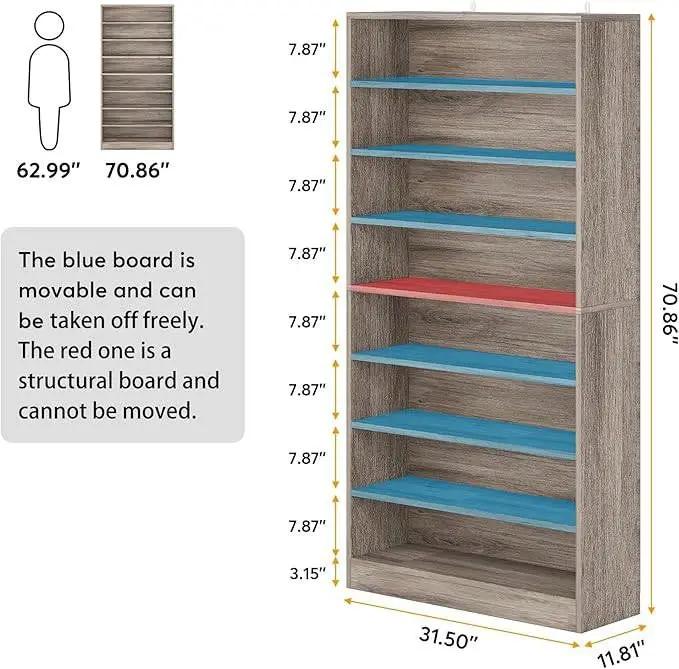 8-Shelf Shoe Rack Storage Cabinet in Grey Wood Finish - Holds Up To 45 Pairs by HomePacific