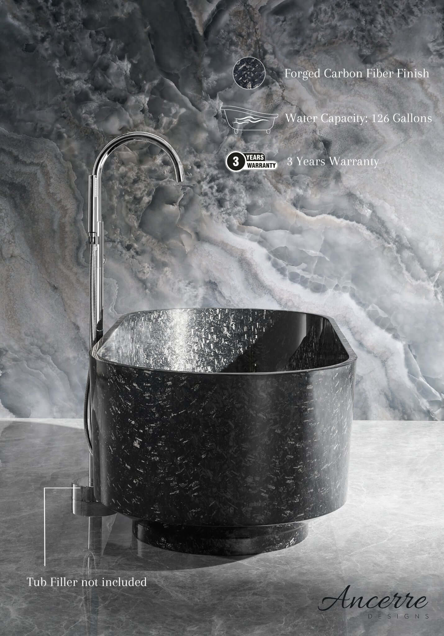 Coesistere 67" Freestanding Forged Carbon Fiber Bathtub by Ancerre Designs