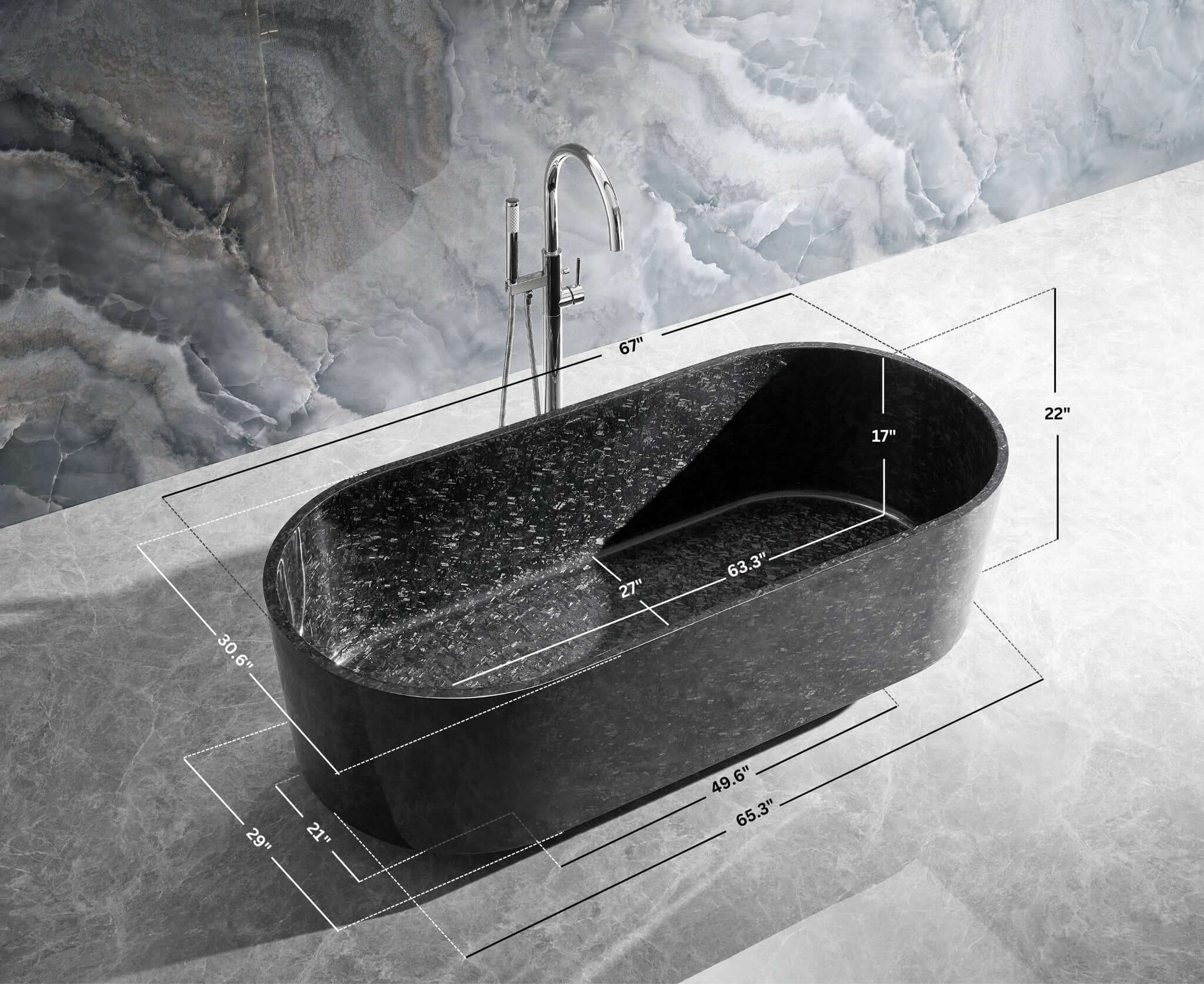 Odessa 67" Freestanding Forged Carbon Fiber Bathtub by Ancerre Designs