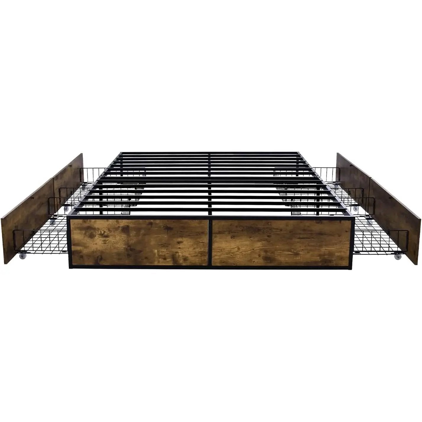 Full Metal Wood Platform Bed Frame with 4 Storage Drawers - 600 lbs Max Weight by HomePacific