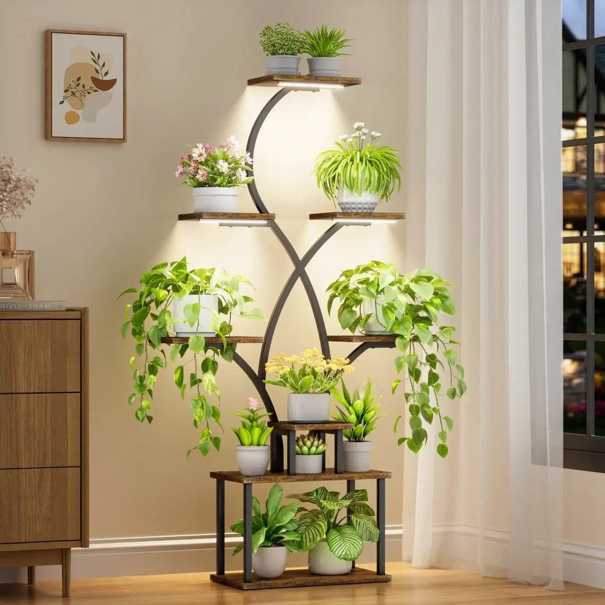 62-inch Tall Tree Shaped Indoor Plant Stand with Grow Lights by HomePacific
