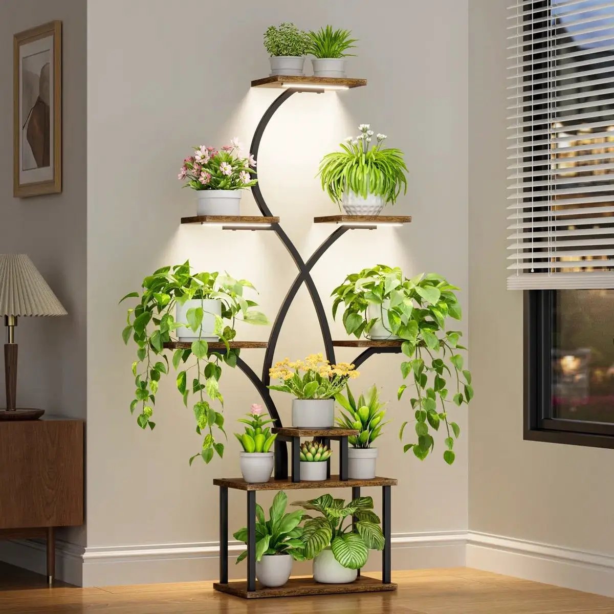 62-inch Tall Tree Shaped Indoor Plant Stand with Grow Lights by HomePacific