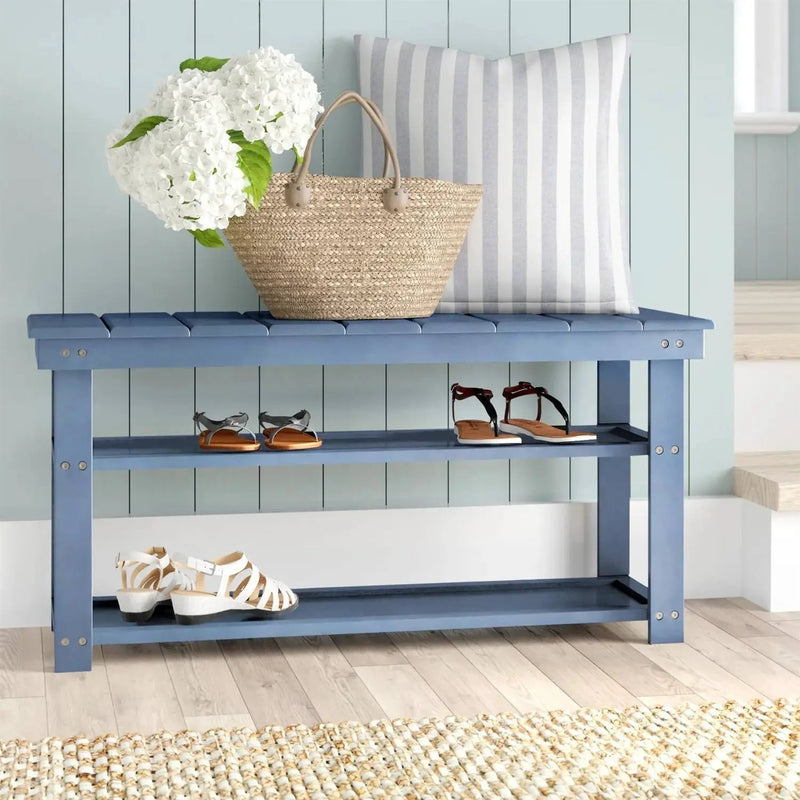 Blue Wood 2-Shelf Shoe Rack Storage Bench - 150 lbs. Weight Capacity by HomePacific