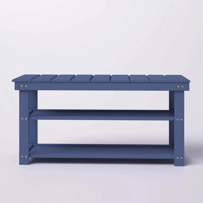 Blue Wood 2-Shelf Shoe Rack Storage Bench - 150 lbs. Weight Capacity by HomePacific