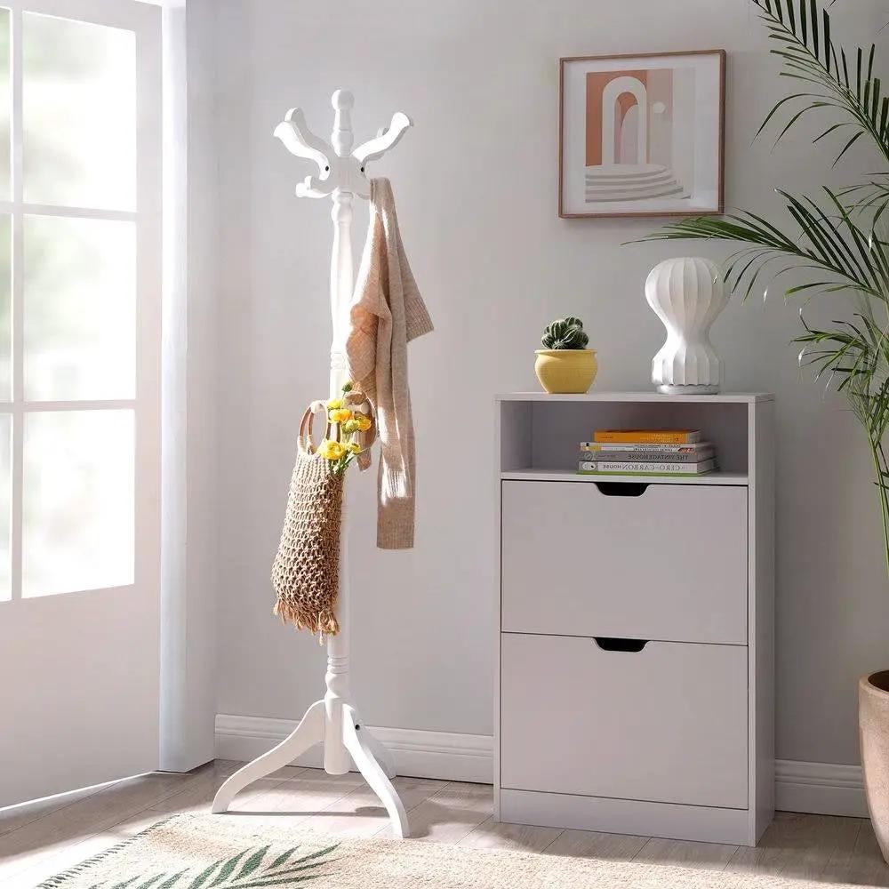 Traditional Classic Solid Wood Coat Rack in White Finish by HomePacific