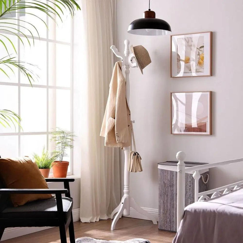 Traditional Classic Solid Wood Coat Rack in White Finish by HomePacific