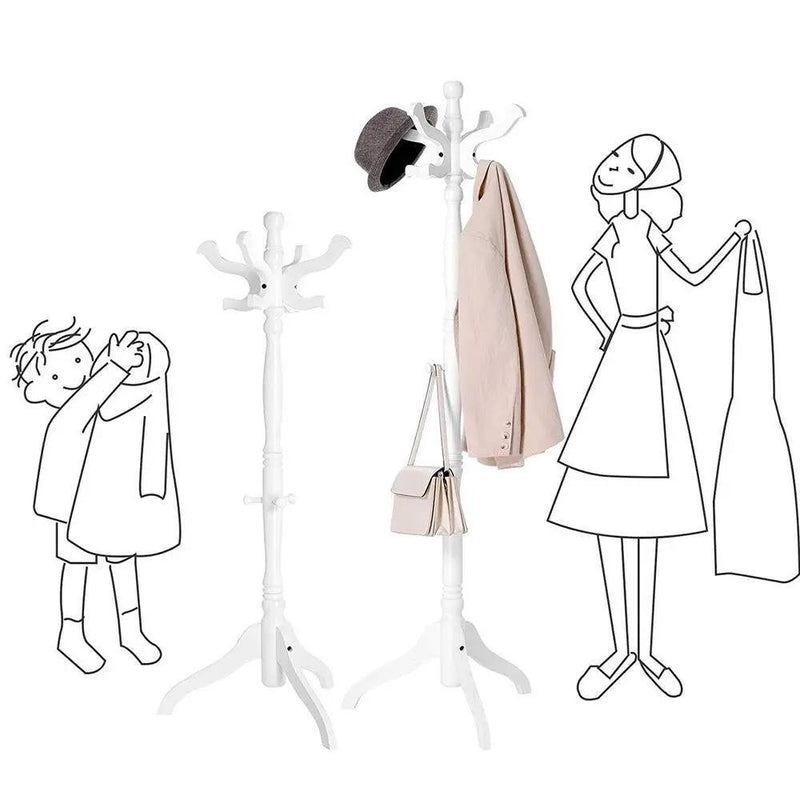 Traditional Classic Solid Wood Coat Rack in White Finish by HomePacific