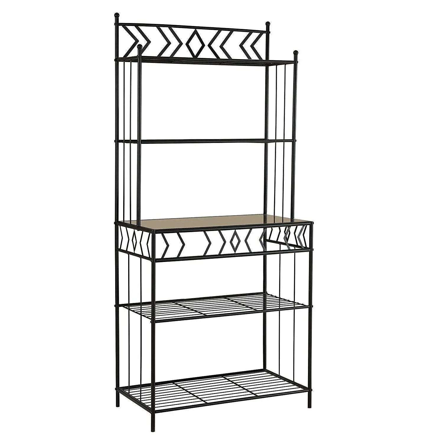 Kitchen Bakers Rack in Black Metal with Marble Finish Top by HomePacific