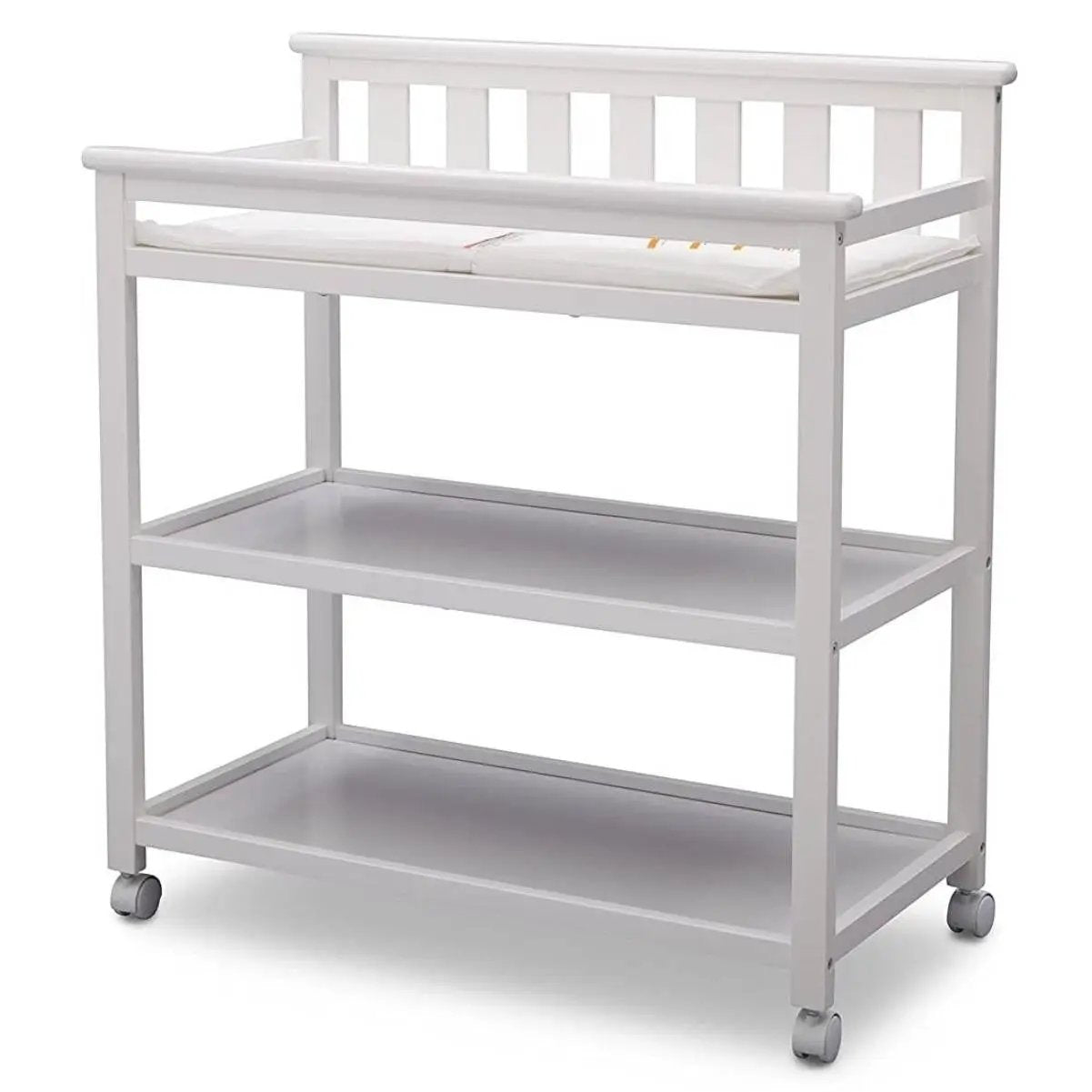 Modern White Baby's First 2 Shelf Changing Table with Wheels by HomePacific