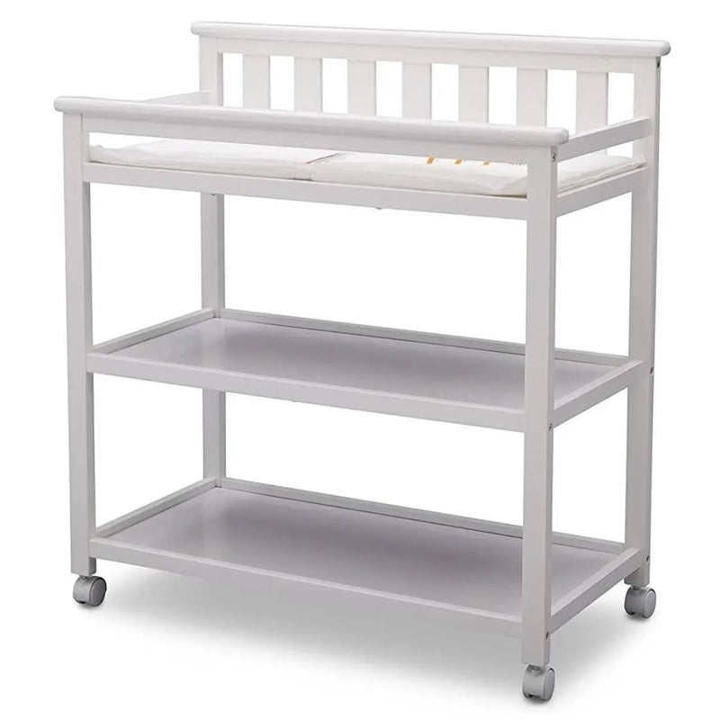 Modern White Baby's First 2 Shelf Changing Table with Wheels by HomePacific