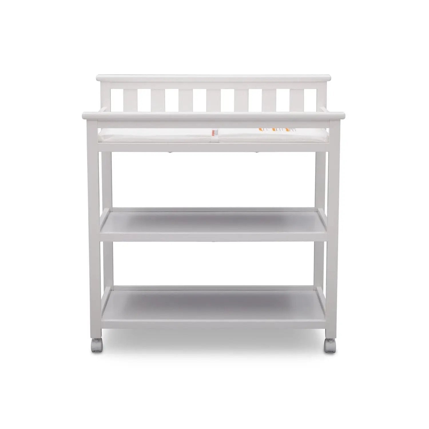 Modern White Baby's First 2 Shelf Changing Table with Wheels by HomePacific