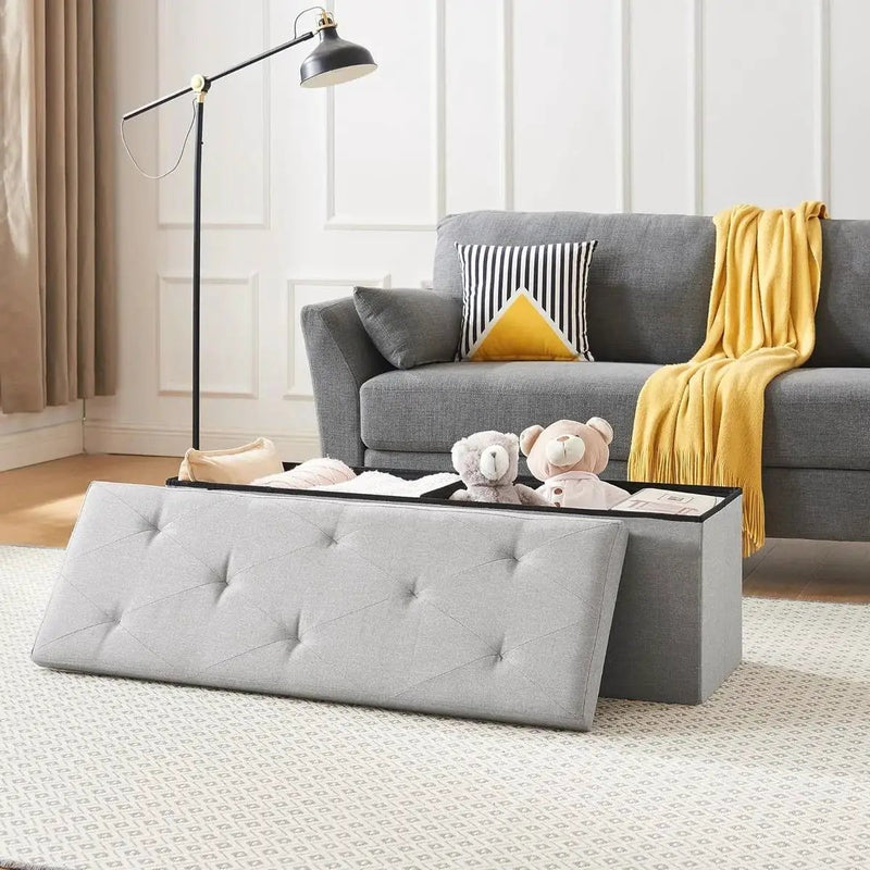 Light Grey Linen Upholstered Bedroom Living Room Entryway Storage Bench Ottoman by HomePacific