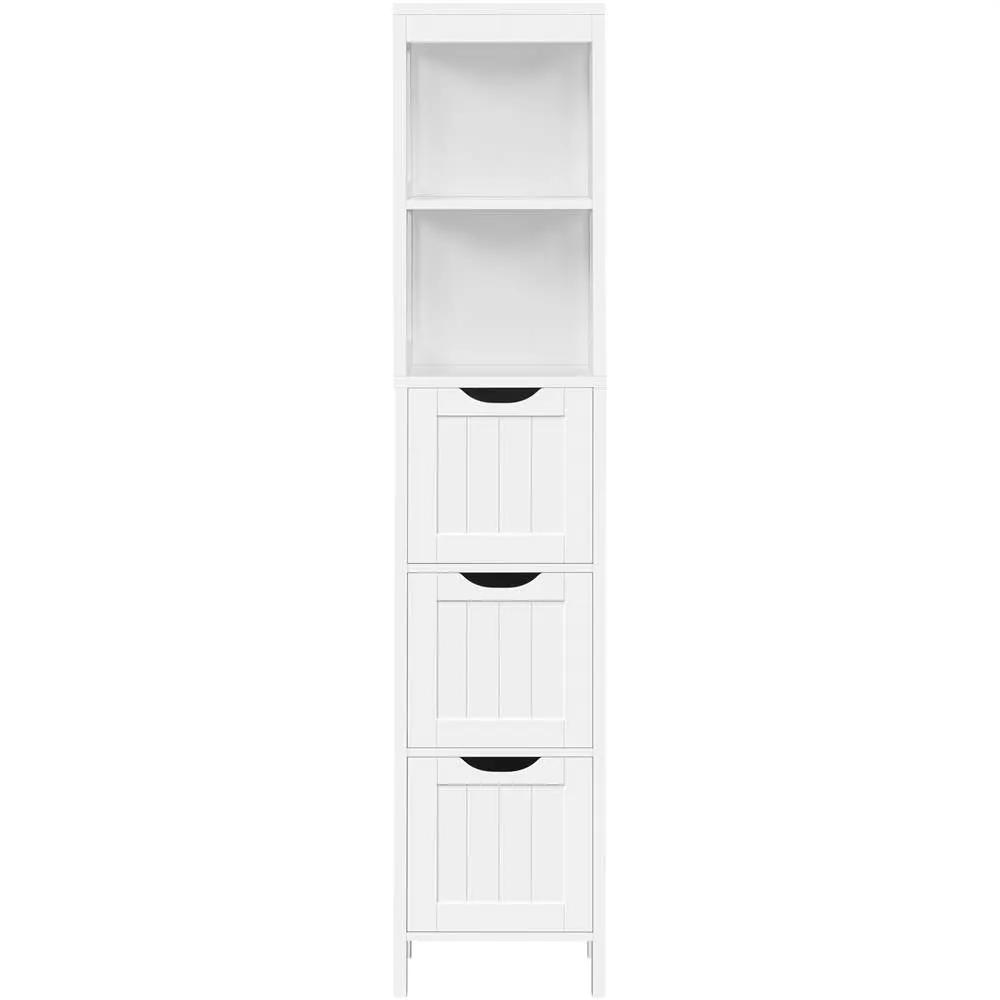 Bathroom Cabinet Tower with 3 Storage Drawers and 2 Shelves in White Wood Finish by HomePacific
