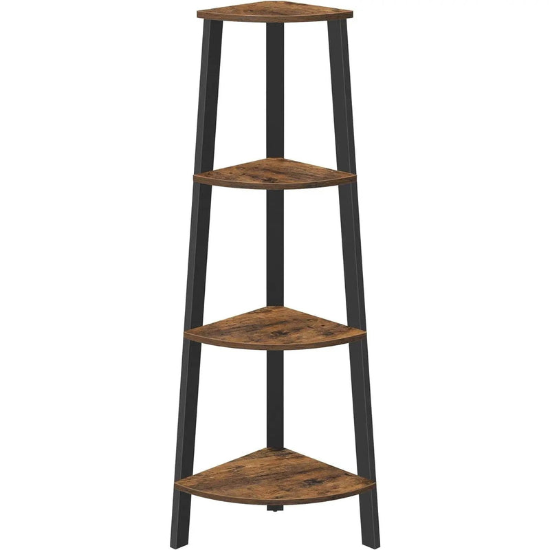 Narrow 3-Shelf Corner Shelving Unit Plant Stand Bookcase in Brown Black Wood by HomePacific