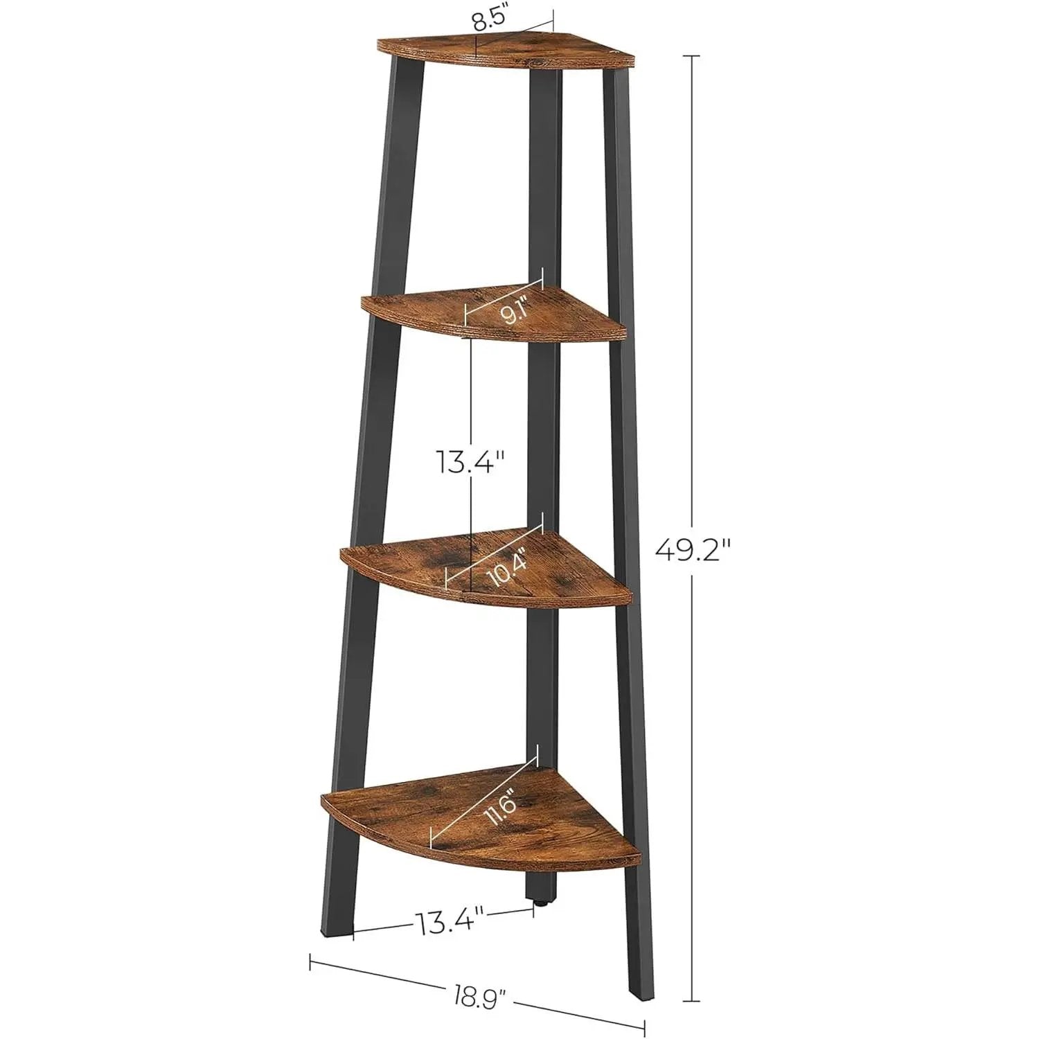 Narrow 3-Shelf Corner Shelving Unit Plant Stand Bookcase in Brown Black Wood by HomePacific