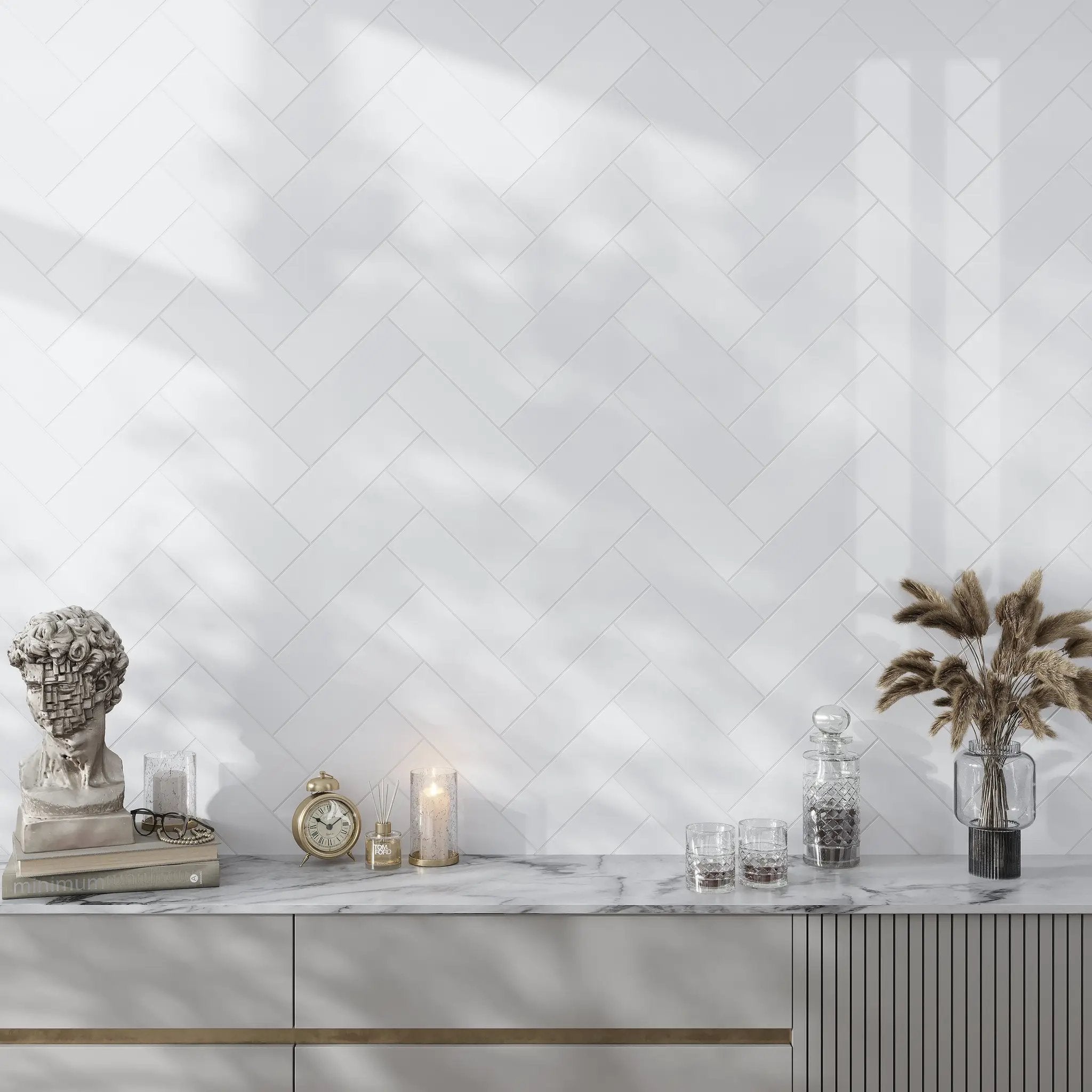 White 4x12 Polished Subway Thassos Marble Tile (15 pack, 5 sq ft/case) by Apollo Tile