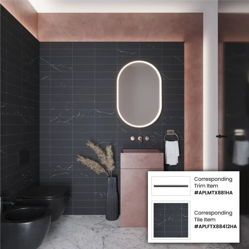 Eastern Black 0.5x12 Honed Pencil Marble Tile Trim (10 pack, 0.5 sq ft/case) by Apollo Tile