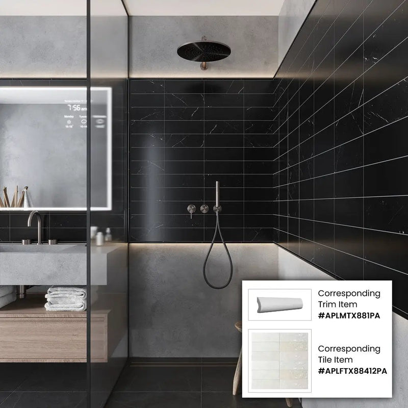 Eastern Black 0.5x12 Polished Pencil Marble Tile Trim (10 pack, 0.5 sq ft/case) by Apollo Tile