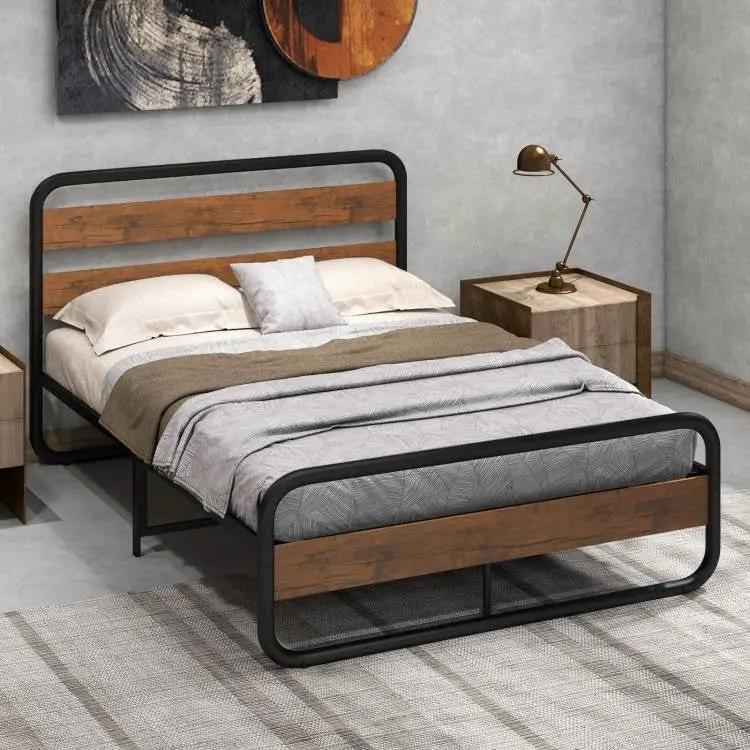 Full Industrial Wood and Metal Tube Platform Bed with Headboard and Footboard by HomePacific