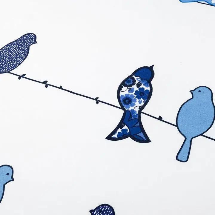 Full size Blue White Floral Birds on Wire Soft Polyester 6 Piece Sheet Set by HomePacific