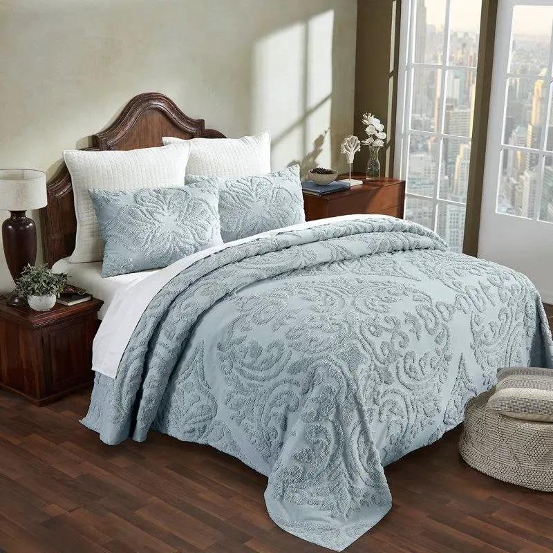 Full Size 100-Percent Cotton Chenille 3-Piece Coverlet Bedspread Set in Blue by HomePacific