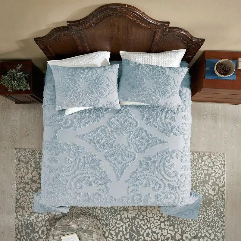 Full Size 100-Percent Cotton Chenille 3-Piece Coverlet Bedspread Set in Blue by HomePacific