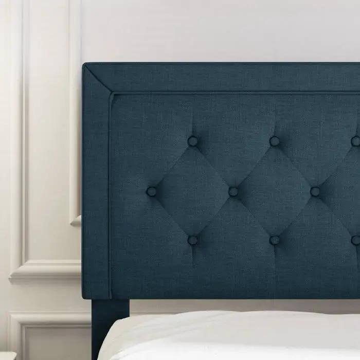 Full Size Adjustable Height Platform Bed Frame with Blue Upholstered Headboard by HomePacific