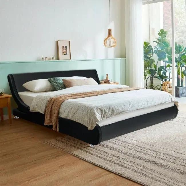 Full Size Modern Faux Leather Upholstered Platform Bed Frame Black by HomePacific