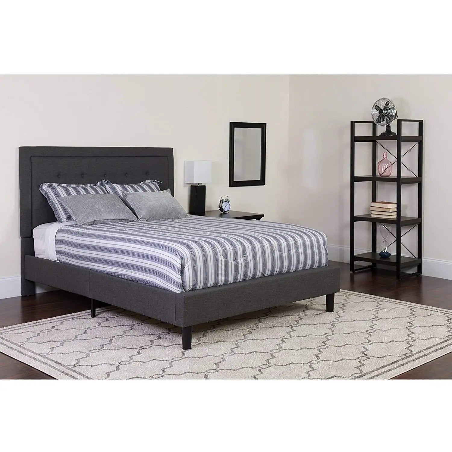 Full size Dark Grey Fabric Upholstered Platform Bed Frame with Tufted Headboard by HomePacific