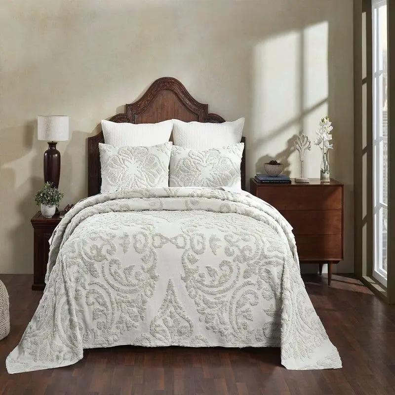 Full Size 100-Percent Cotton Chenille 3-Piece Coverlet Bedspread Set in Ivory by HomePacific