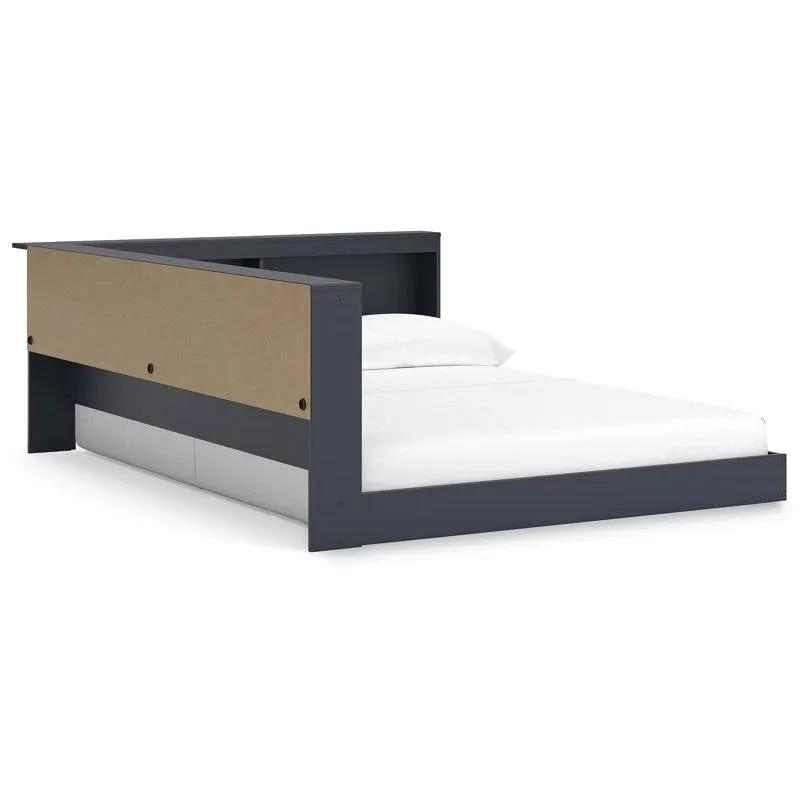 Full size Blue Wooden Corner Storage Bed with Bookcase Headboard and USB Ports by HomePacific