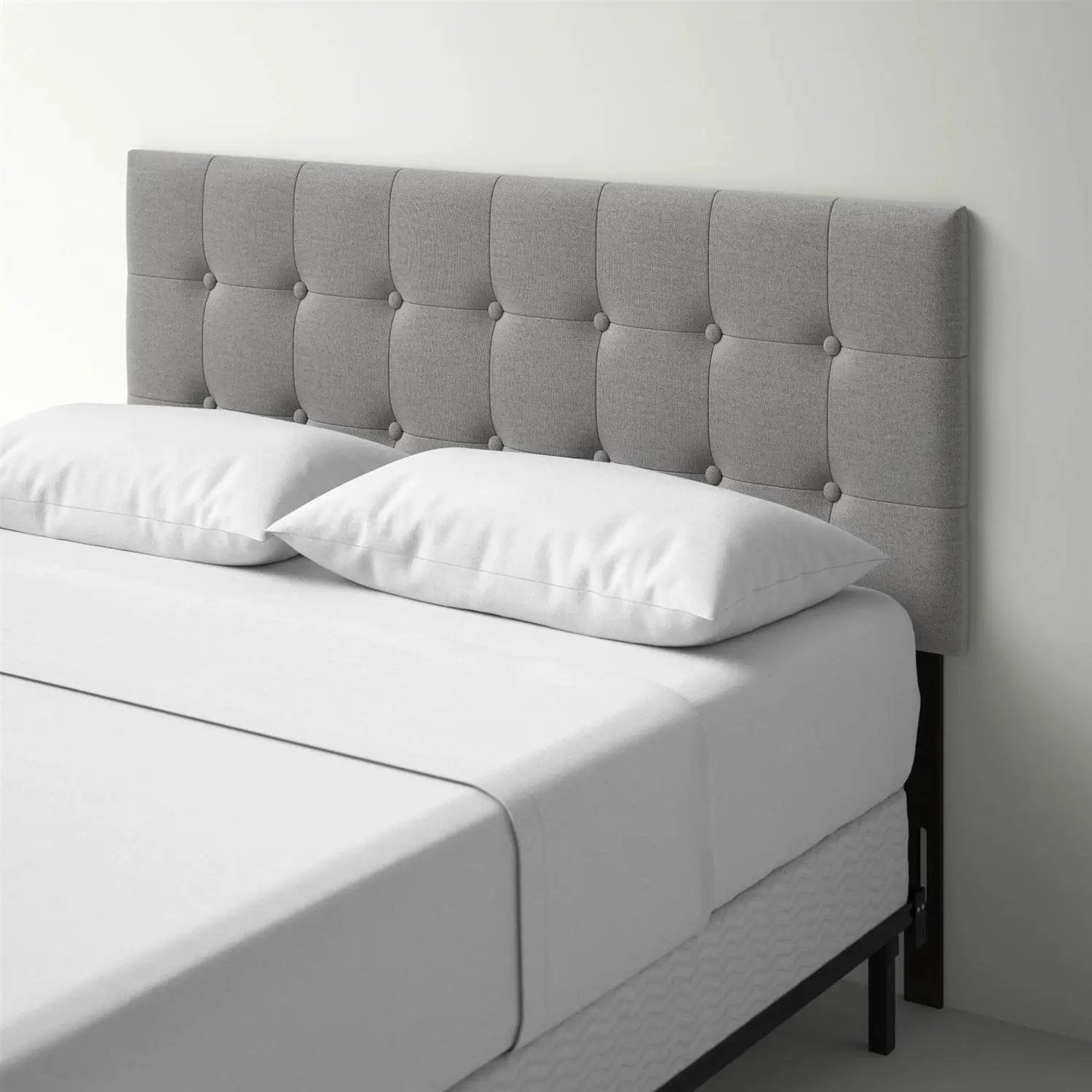 Full size Contemporary Button-Tufted Headboard in Grey Upholstered Fabric by HomePacific