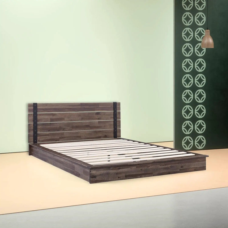 Full size Farmhouse Wood Industrial Low Profile Platform Bed Frame by HomePacific